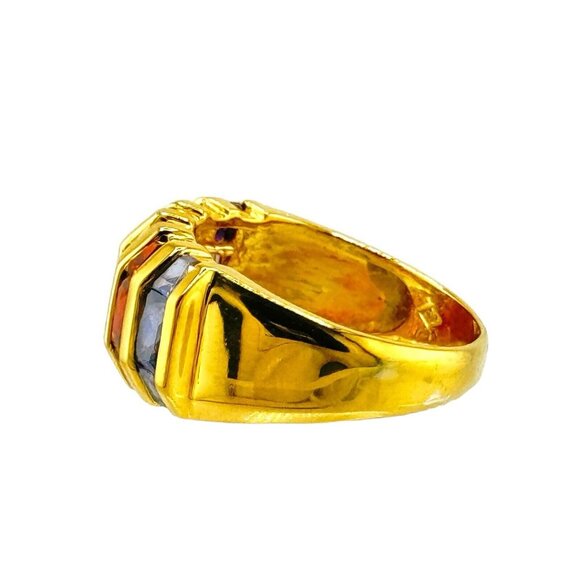 Signed Gold Vermeil 925 Rainbow Cubic Zirconia Channel Set Ring Size 9 Statemen - Picture 5 of 9